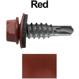14 x 7/8" RED - Stitch Tek Metal to Metal Type #1 Roofing Screws - Hex Washer Head - Drill Point - 9/16" EPDM Washer. 1 x 250 Count Bag - 250 Screws