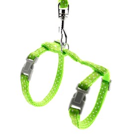 SMALLLEE_LUCKY_STORE Toy Dog Cat Kitten Adjustable Harness Collar Rabbit Harness Elastic Walking Harness Set for Small Animals, Polka Dots, Green