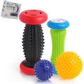 Igelball Fußmassage, EliaValth Fußmassageroller, Fussmassagegerät für Plantarfaszitis Erleichterung, Reflexologie Werkzeug - 2 Massageroller & 2 Massageball (Blau, Groß)