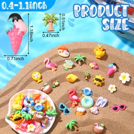 Giegxin 40 Pcs Summer Resin Charm Hawaii Beach Coconut Flamingo Plumeria Flower Flatback Cabochon Accessories Cute Embellishments Bulk for Jewelry Cellphone Case Scrapbooking Headband DIY Craft Making