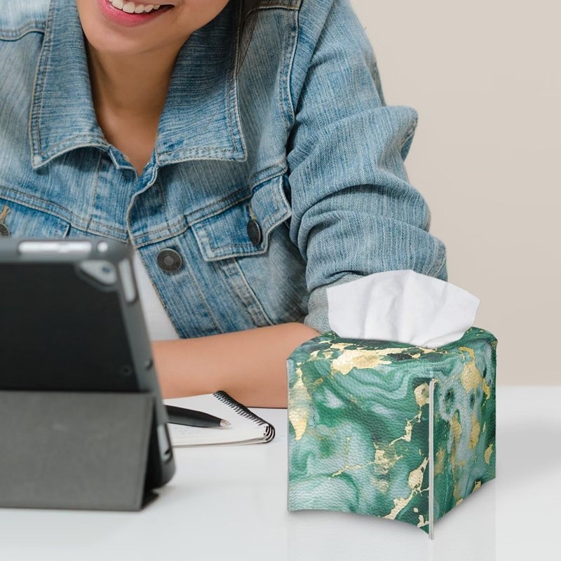 ZDCUSTOM Green Marble Tissue Box Cover Square Tissue Holder PU