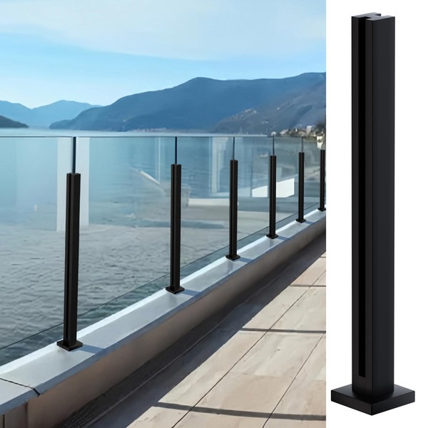 CVTER Glass Railing Post, 27.6"/304 Stainless Steel/Black Glass Railing with