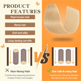 TESS Human Hair Extensions Adjustable Invisible Transparent Wire with 2 Secure Clips Natural Real Straight Hair for Women UK 65g 18 inch #613 Bleached Blonde