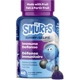 The Smurfs Immune Support Supplement Vitamins for Kids with Elderberry, Zinc, Vitamin C & D for Immune Defense | Made with Real Fruit in a Smurf Berry | Doctor Developed & Non-GMO | 40 Gummy Berries