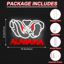 Alabama Neon Sign, Neon Beer Signs For Wall Decor, Neon Bar Signs Beer Bar Pub Store Decor Neon Light,16.5"x12.2"