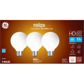GE Relax LED Light Bulbs, 60 Watt, Soft White, G25 Globe Bulbs, Frosted, Medium Base (3 Pack)