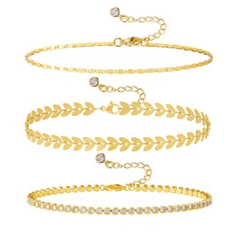 JIKASI Gold/Silver Ankle Bracelets for Women,14K Gold Waterproof Cuban Link Chain Anklets Set, Layered Beach Jewelry Gift Adjustable Size