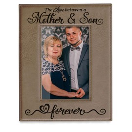 Kate Posh The Love Between a Mother & Son is Forever Engraved Leather Picture Frame, Mother of The Groom, Best Mom Ever, First Mother's Day, Mommy & Me Gifts (4x6-Vertical - Mother & Son)
