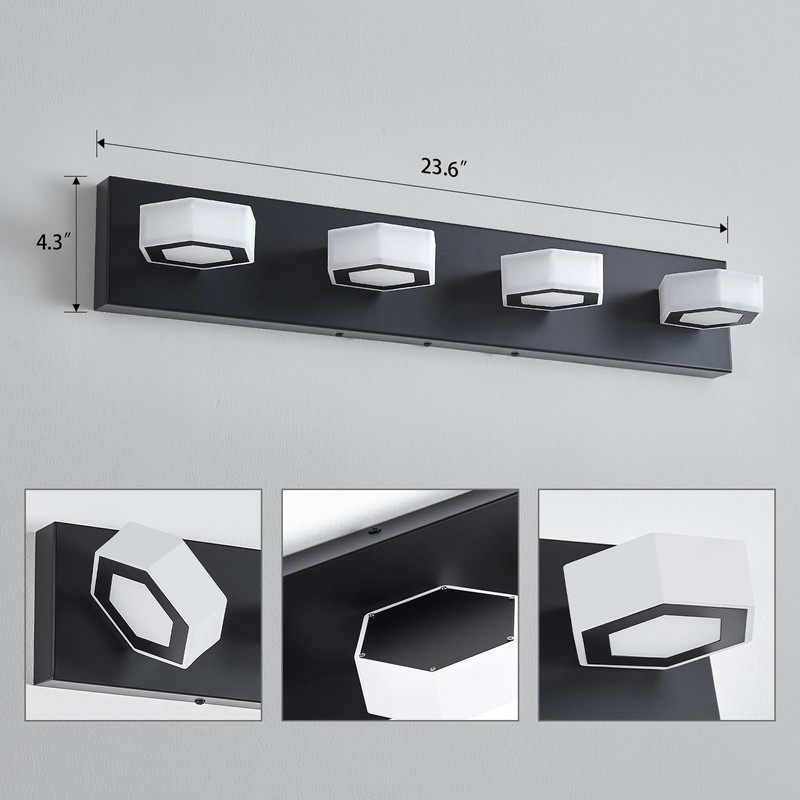 Lanhall 4-Light LED Bathroom Light Fixture Modern Black Vanity Light