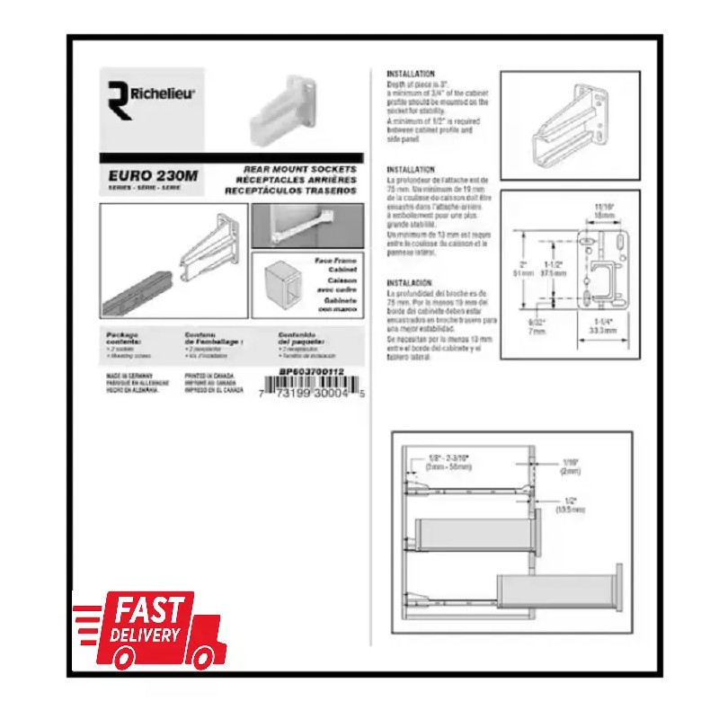 N/A Blum White Drawer Slide Rear Socket for Blum Euro