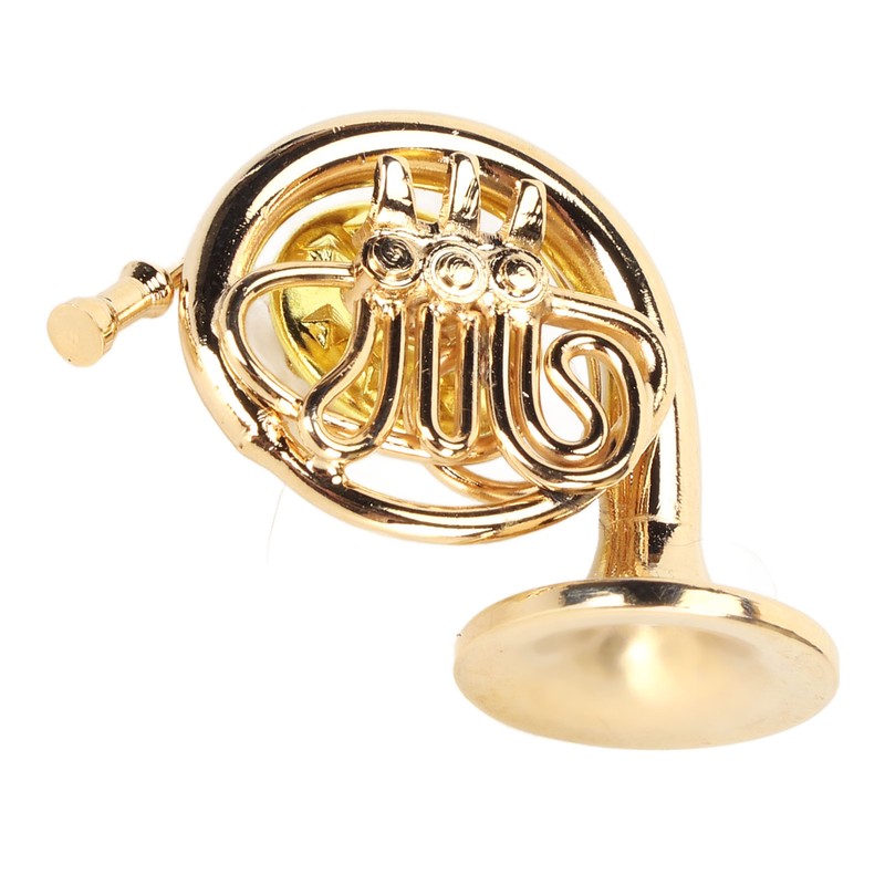 Gold Miniature French Horn Shaped Lapel Brooch Pin Brass Mini