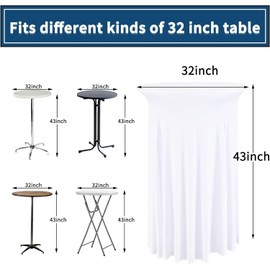 2 Packs White Round Cocktail Table Skirt 32"x 43"