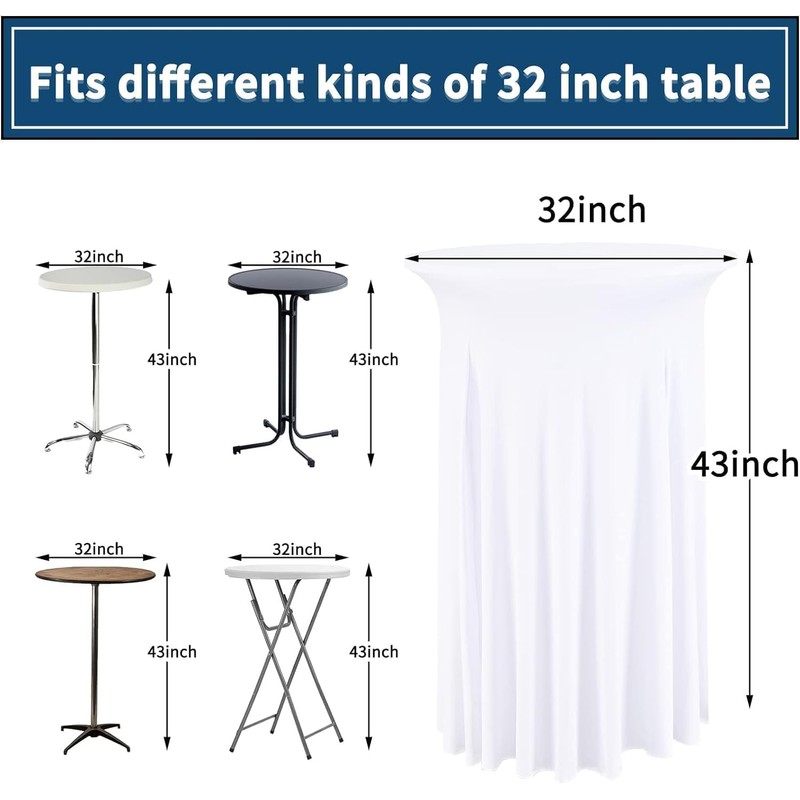 2 Packs White Round Cocktail Table Skirt 32"x 43"