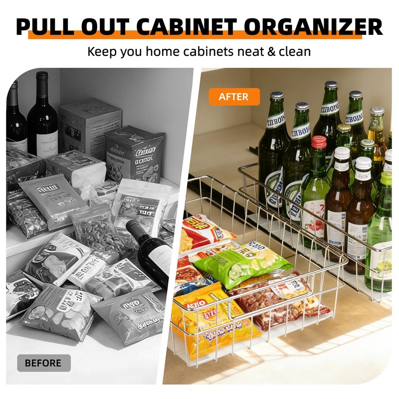 YUBAMIN Pull Out Cabinet Organizer, 1 Pack Stainless Steel Pull
