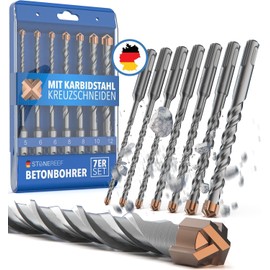 STONE REEF Concrete Auger Drill Bit Set, Professional, 7-Piece, Including Bit Box, SDS Plus Drill Bits, Diameter 5, 6, 6, 8, 8, 10, 12 mm x 156 mm, for Masonry, Concrete, Walls