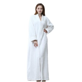 BIFINI Unisex Luxury Sherpa Bathrobe Full Length Zip Up Housecoat Sleepwear White M