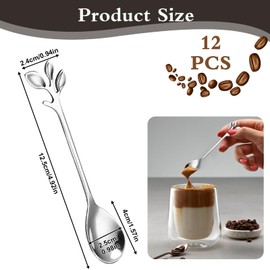 Pack of 12 Stainless Steel Leaf Coffee Spoons, Leaf Shape Handle Spoon, Stainless Steel Teaspoon, Mini Coffee Spoon, Branch Design, Dessert Spoon, Used for Water, Tea, Milk, Coffee, Dessert, Drinks