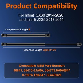 Euplokeer Qty (2) 65470-3JA0A Hood Strut Lift Support Compatible with Infiniti QX60 2014-2020, Bonnet Gas Shock Strut Fits for Infiniti JX35 2013 2014 Replace OE# 654703JA0A SG425026