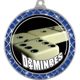 Dominoes Blue Trellis Medal Silver, 2.5" Dominoe Games Prizes, Kids Dominoes Trophy Medal Awards 1 Pack Prime