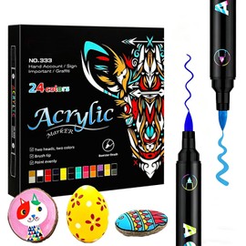 Marcadores Acrílicos 24 Colores de Doble Punta y Doble Color, Plumones Acrilicos de Pintura para Cristal, Cerámica, Manualidades DIY