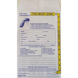 A Plus Dealer Supplies Vehicle Key Drop Off Envelopes After Hours - Yellow Highlights - AP-EBNO-1-Y 500 Quantity (W1*)