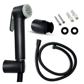 Black Shattaf Toilet Set Handheld Plastic Hand Held Sprayer Spray Shower Rinse Rinser Bathroom Seat Multipurpose Sprayer Adjustable Pressure Control with Bidet Hose شطاف بلاستيك أسود