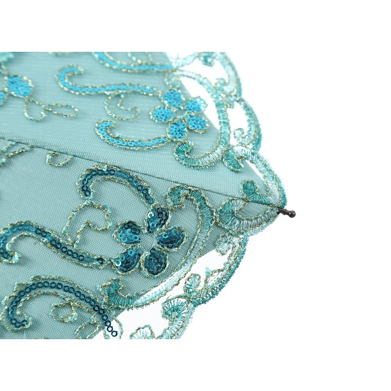 LCY Embroidered Lace Double-deck Anti-UV Parasol Sun/Rain/Snow Folding Umbrella-Green