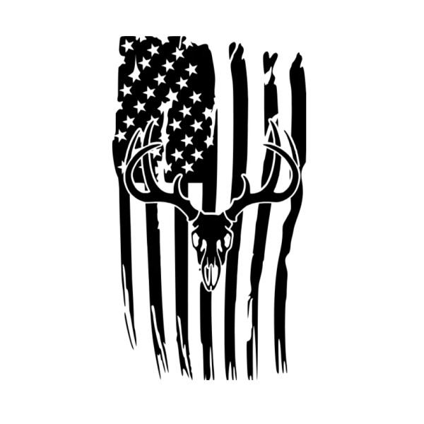 Unbranded Deer Skull with Flag vinyl window decal. 11" Tall.