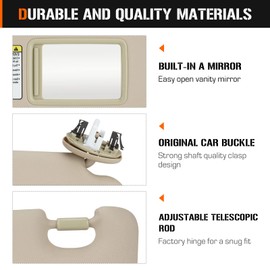 Sun Visor with Vanity Light for 2006-2013 Toyota RAV4, Left Driver Side Beige Sunvisor Replacement 74320-42501-B2