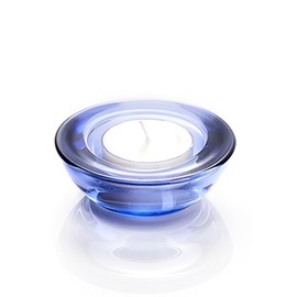 ELIVIA Blue Tealight Candle Holders - Set of 12, Round Chunky Glass Candle Holder, 3" Diameter - CH01 - Water Blue