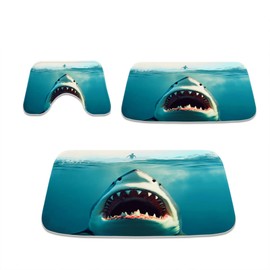 Dalianlc Funny Shark Ocean Nautical Bathroom Bathtubs Fabric Bath Rugs and Mats Sets 3 Piece Memory Foam Bath Mat Velvet U-Shaped Contour Shower Mat WashableNon Slip Absorbent