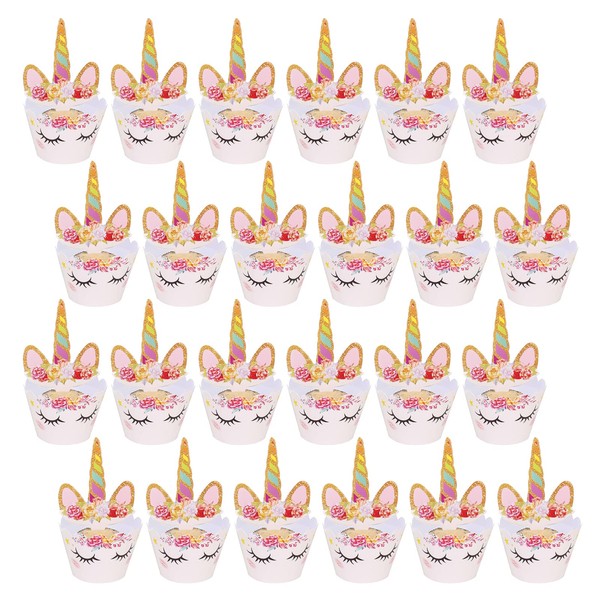 Licorne Cupcake Toppers et Wrappers,24 set Topper de Gâteau Décorations de Gâteau Licorne a Decorer Gateau Anniversaire,pour Les Enfants Anniversaire Bébé Douche Fête de D'anniversaire