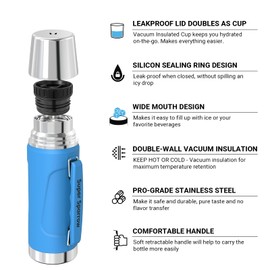 Super Sparrow Thermos Flask Stainless Steel Drinking Bottle – BPA-Free – 1000 ml – Leak-proof Lid Works as a Drinking Cup – Keeps Hot / Cold for 12/24 Hours – Thermos Flask for Sports, Outdoor Use