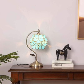 Bieye S10752 Tiffany Style Stained Glass Flower Petal Lampshade (Sky Blue, 8" Cherry Blossom)