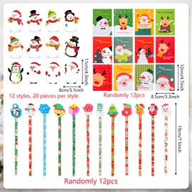 Party Bags Christmas Children, 12 Mini Notebook Christmas Notepad + 12 Christmas Pencils Eraser + 12 Sticky Notes Sticky Notes Christmas Tattoos Give Aways School Office Family Stationery