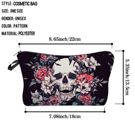Livel lhood Floral Skull Makeup Bag Cute Small Organizer Zipper Pouch Floral Skull Cosmetic Bag Gothic Birthday Present for Women