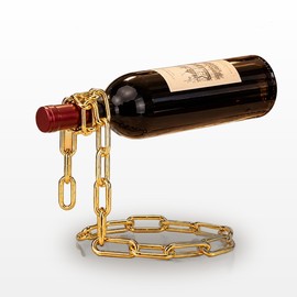 Floating Wine Bottle Holder Decorative Chain and Rope Style Wine Bottle Rack Stand for Kitchen Bar Table and Home Decor