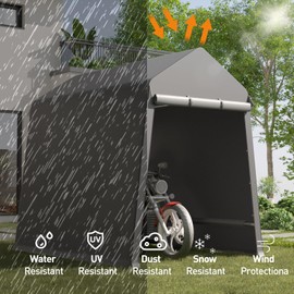 6X8 Ft Outdoor Portable Storage Shelter Shed with Rolled Up Zipper Doors & Vents, Heavy Duty Carport for Motorcycle Waterproof and Uv Resistant Anti-Snow Portable Garage Kit Tent, Gray