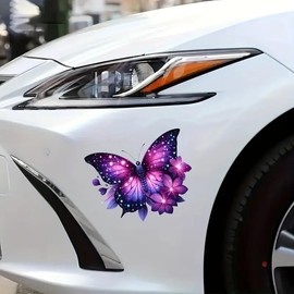 Purple Butterfly Floral Leaf PVC Vinyl Car Decals Stickers Waterproof Self-Adhesive Decals for Cars, Laptops, Trucks, Motorcycles Wall Window Luggage Scratch Cover Door Decor Sticker