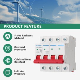 Wengart Miniature Circuit Breaker DZ47-63Z,DC1000V 32A 4 Pole,Thermal Magnetic Trip,DC Disconnect Switch for Solar Panel PV System,DIN Rail Mount