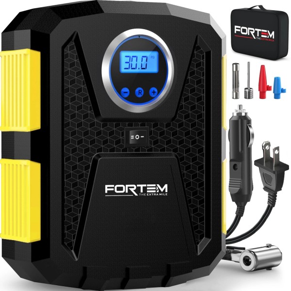 FORTEM Tire Inflator 150 PSI, Bike Pump, 110V AC 12V