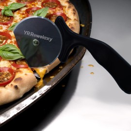 YR Rowelaxy Premium Pizza Cutter Wheel 2 Pack - Stainless Steel Blade with Non-Slip Ergonomic Handle, Multi-Use Kitchen Tool for Home Baking & Dough Prep, Black