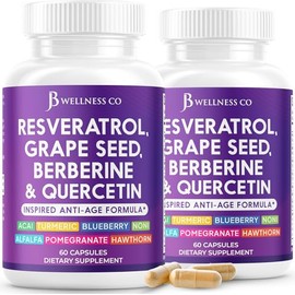 JB Wellness Resveratrol, Grape Seed Extract, Berberine, Quercetin - Polyphenol Supplement for Women and Men with Noni Extract, N-Acetyl Cysteine, Acai