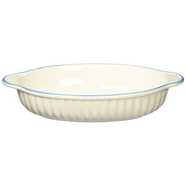 Banko Ware 12475 Oven-safe, Color Line, Oval Au Gratin Plate, Blue Line, Tableware, Pottery, Microwavable, Made in Japan