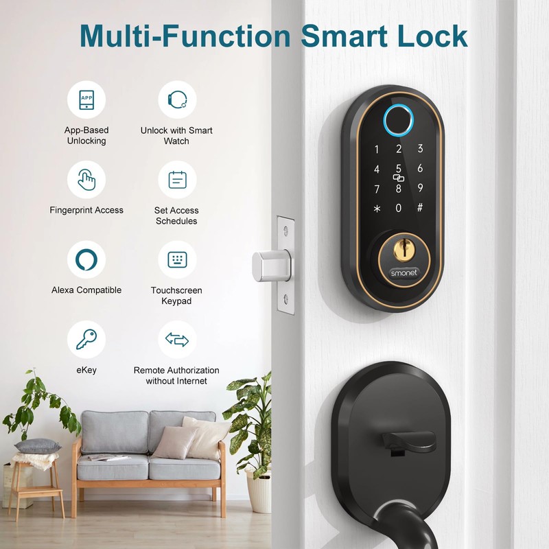Smart Front Door Lock - Keypad Deadbolt with Fingeprint, Smart