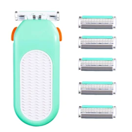 Razors for Women 6 Refills 3 Blades Shaver for Face Legs Bikini area, Comfort Glid, Green