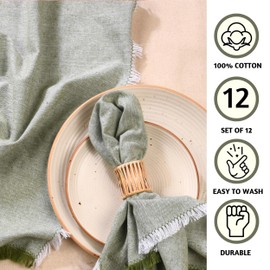 Folkulture Cloth Napkins Set of 12, Green Napkins Cloth Washable, Dinner Napkins or Table Napkins for Parties, Decorative Napkins Washable for Guests, Reusable Linen Napkins or Fabric Napkins