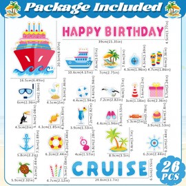 Qyeahkj 26Pcs Birthday Cruise Door Magnet Decoration Cruise Ship Door Magnetic Cruise Stickers Decals for Car Fridge Refrigerator Carnival Cabin Door Happy Birthday Party Sign Decor Supplies Favor