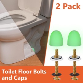 boeemi Toilet Floor Bolts and Glow in The Dark Bolt Covers Kit – 2 Pack Brass T-Bolts with Washers, Nuts & PLA Caps – Universal Toilet Mounting Kit for Decorative Installation