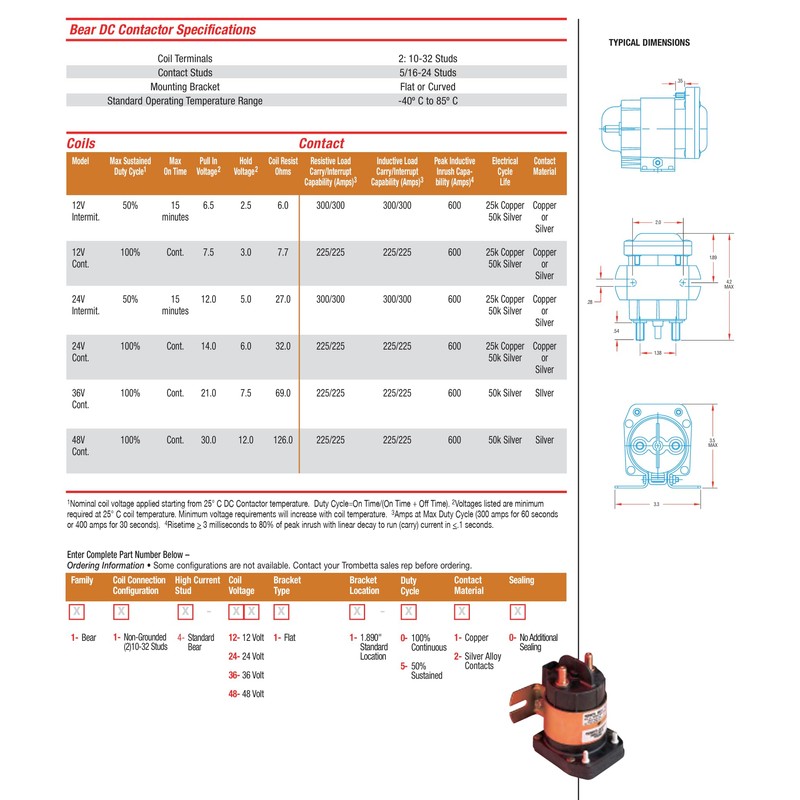 Trombetta 36 Volt Bear DC Contactor Part No. 114-3611-020